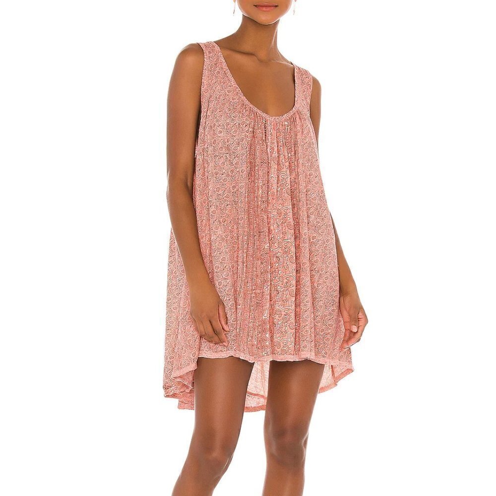 Free People Mess Around Tunic pop combo orange floral shirt top dress new XS